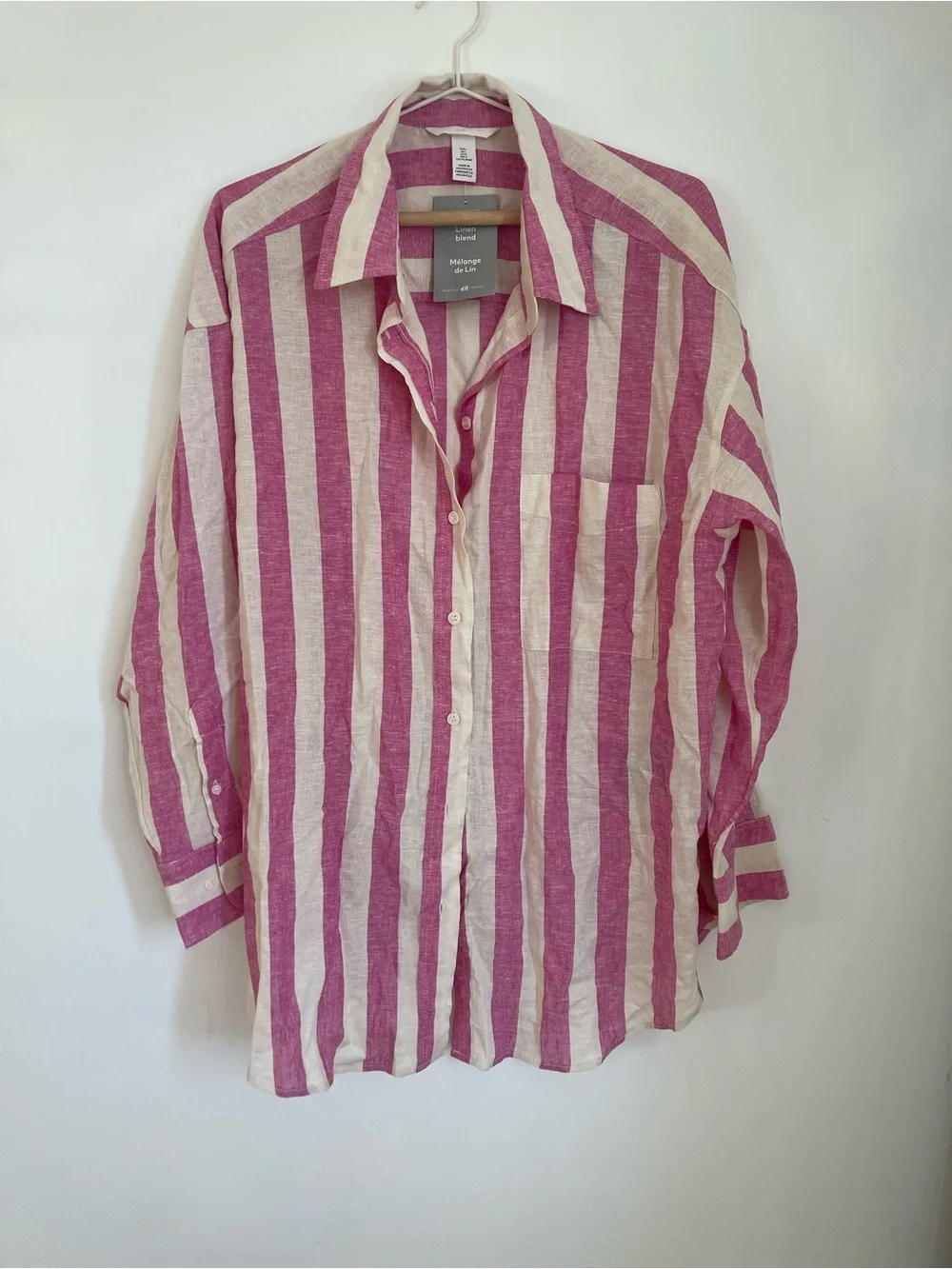H&M Pink and Cream linen blend shirt - Picture 3 of 6